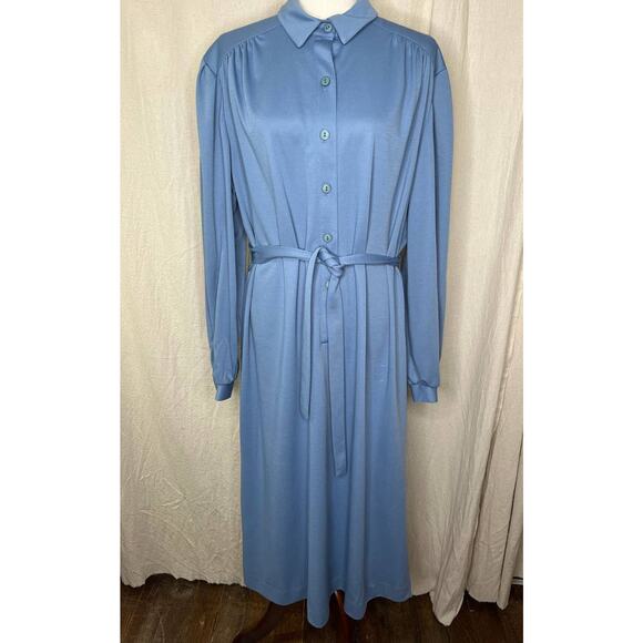 1960s Jerrie Lurie Dusty Blue Mod Secretary Coquette Modest Volup Dress 2XL - Picture 1 of 6